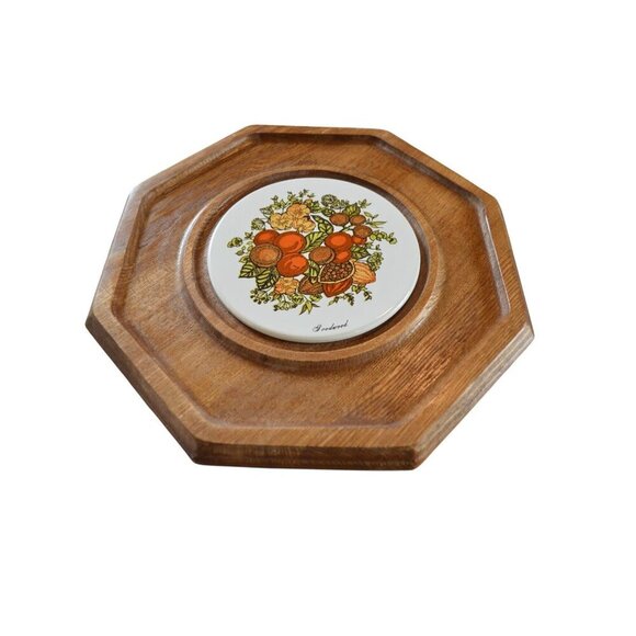 Vintage Mid Century 70s Goodwood Octagon Cheese Tray With Glass Cloche Cottageco - Picture 5 of 11